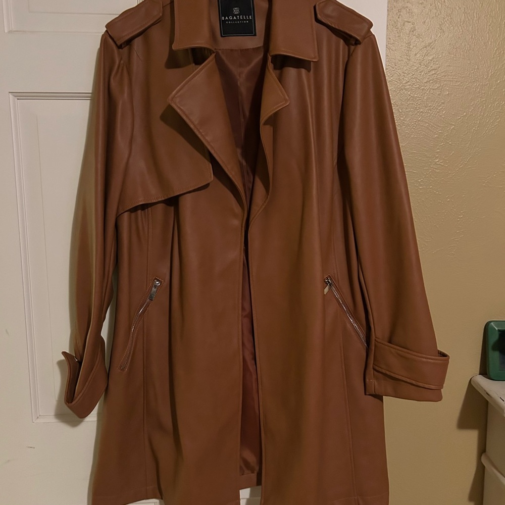 Bagatelle Tan Leather Trench Coat